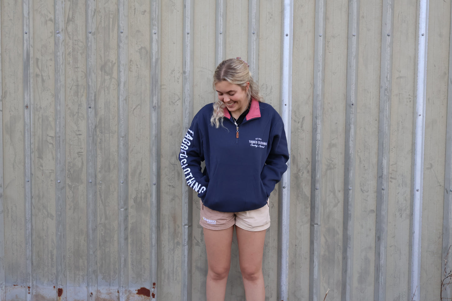 Billy 1/4 Zip - Navy + Pink