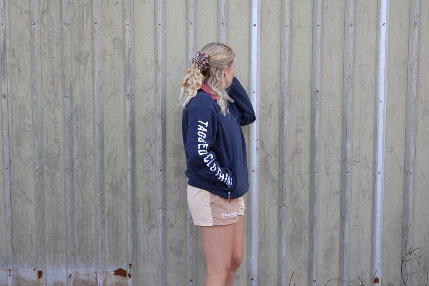 Billy 1/4 Zip - Navy + Pink